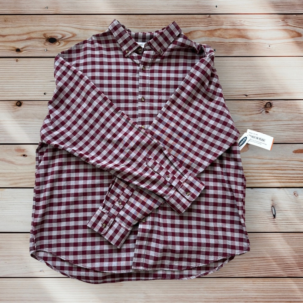 Men's Old Navy XXL Long Sleeve Maroon Plaid Casual Button Down Shirt